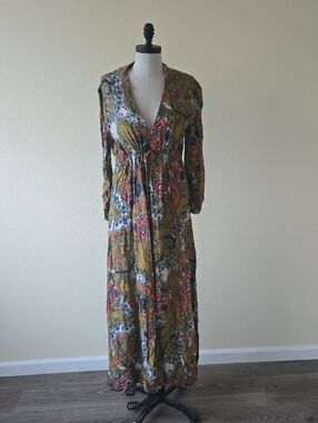Novella Royale Olive and Coral Paisley Maxi Dress